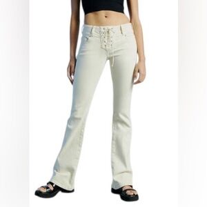 PacSun Off White/Cream Lace-up Low rise Flared/Bootcut Stretch Jeans size 25